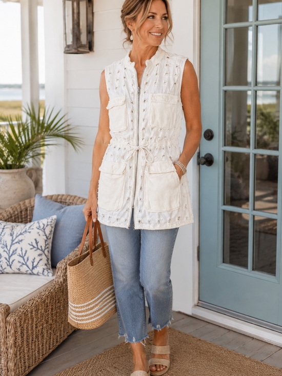 Eiffel Designs Tops - Eiffel Designs Distressed Linen Blend Utility Vest